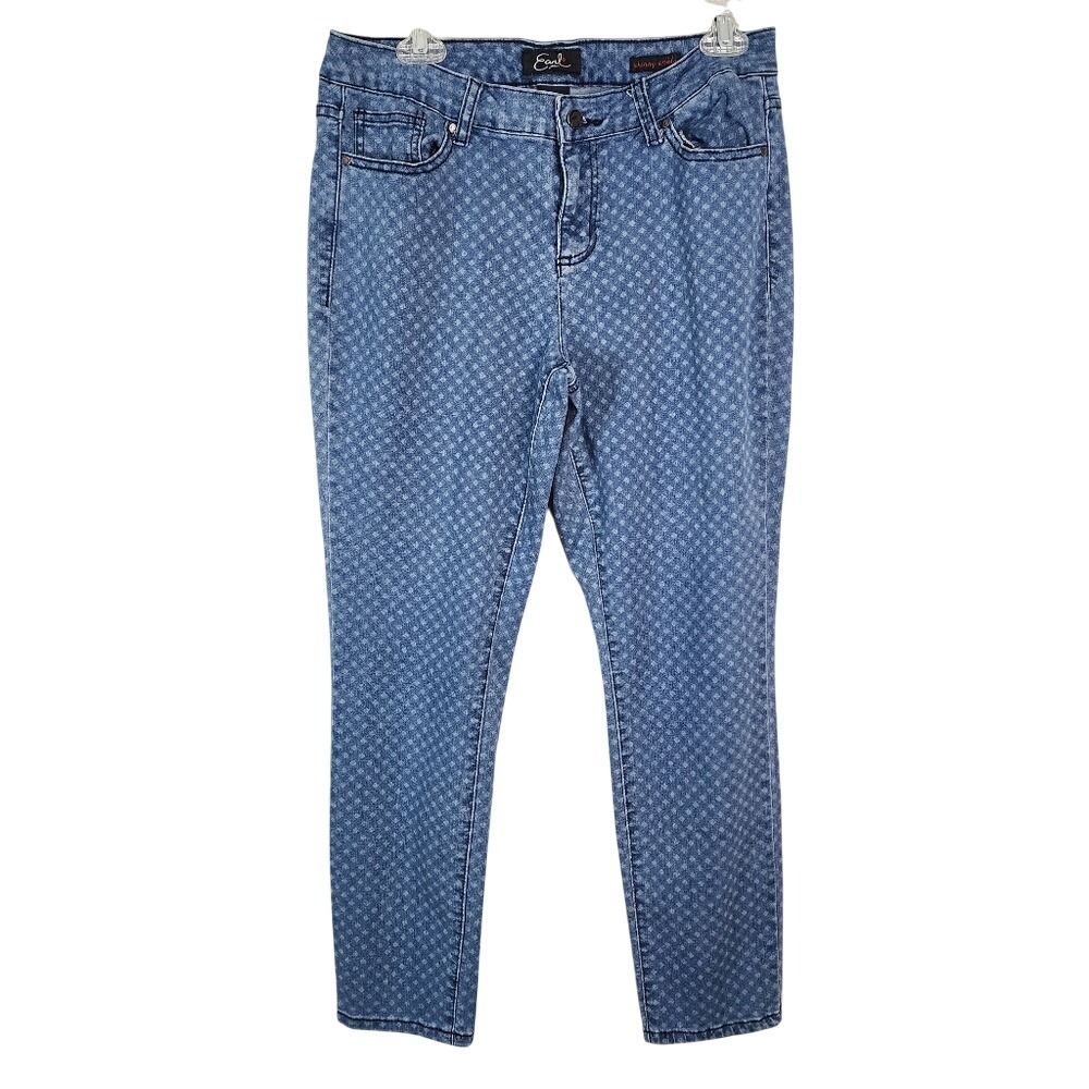 Vintage EARL JEANS Size 6 (VTG 12) Diamond Print Blue Denim Skinny Ankle Jeans